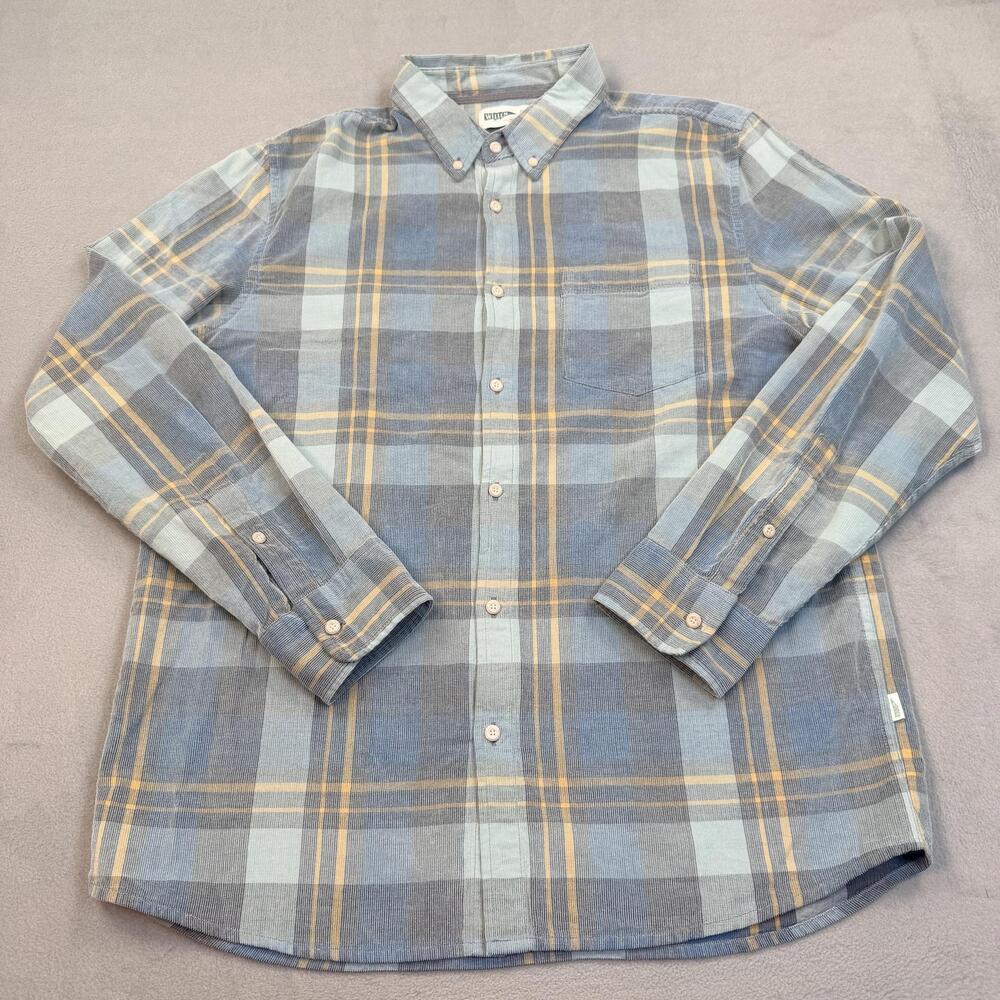 Wellen Shirt Mens Large Blue Plaid Corduroy Long Sleeve Slim Fit Casual Organic